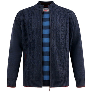 D555 Plus Size Gillingham Cable Knit Zip Sweater Navy Marl
