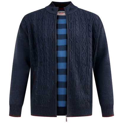 D555 Plus Size Gillingham Cable Knit Zip Sweater Navy Marl