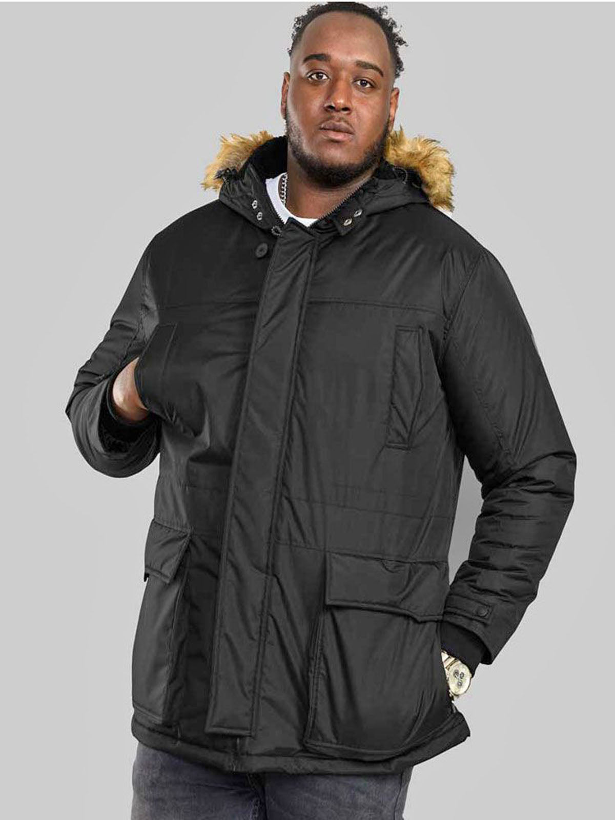 D555 Plus Size Lovett Parka Style Jacket Black