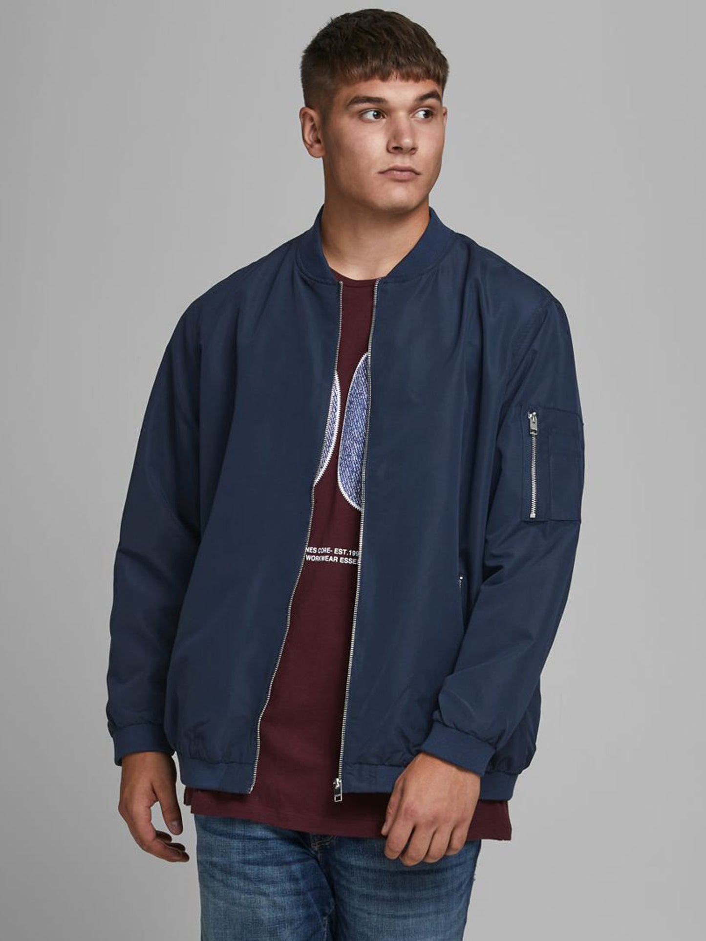 Jack & Jones Plus Size Rush Bomber Jacket Navy Blazer