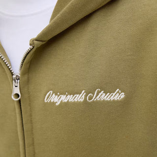 Jack & Jones Plus Size Norrebro Embroidered Zip Hoodie Olive Drab