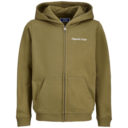 Jack & Jones Plus Size Norrebro Embroidered Zip Hoodie Olive Drab