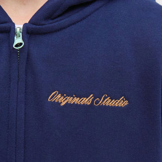 Jack & Jones Plus Size Norrebro Embroidered Zip Hoodie Ocean Cavern