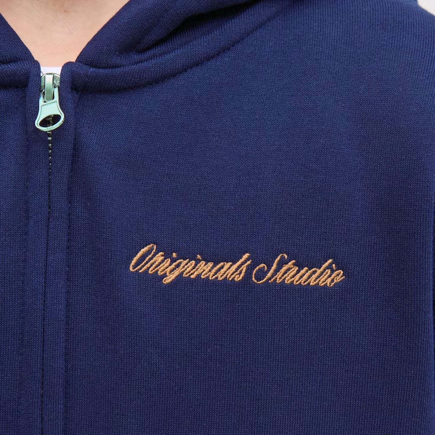 Jack & Jones Plus Size Norrebro Embroidered Zip Hoodie Ocean Cavern