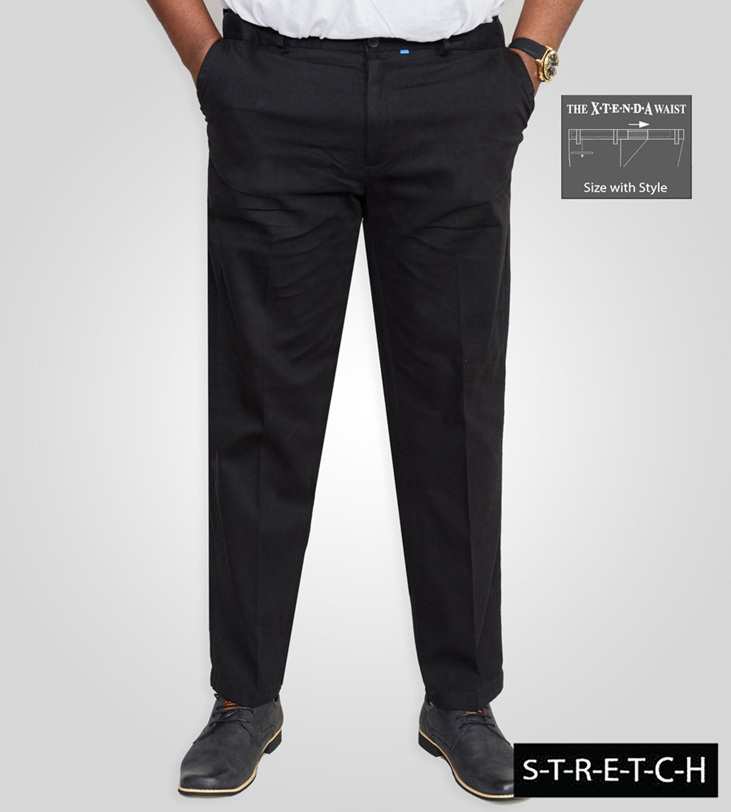 D555 Plus Size Stretch Xtenda Waist Chinos Black