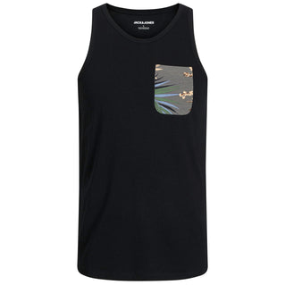 Jack & Jones Plus Size Hawaii Pocket Tank Top Black
